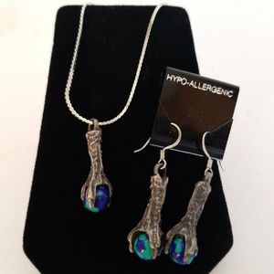 Pewter Dragon Claw Necklace Earrings Set